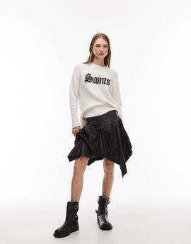 AllSaints AllSaints Hitch Lea ruffle leather mini skirt in black