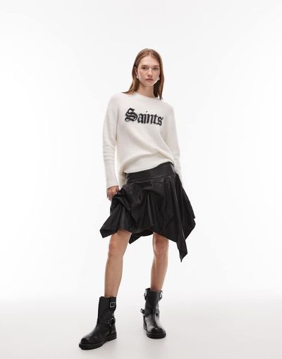 AllSaints AllSaints Hitch Lea ruffle leather mini skirt in black