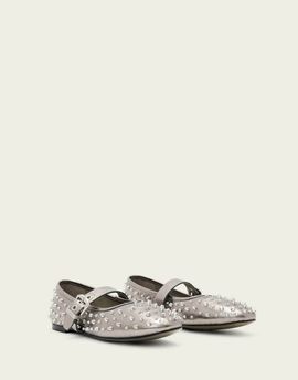 AllSaints Allsaints Holly stud ballet flats in silver-Gray