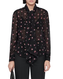 Allsaints Allsaints Iris Printed Clip Dot Tie Neck Blouse