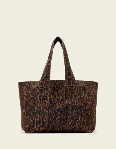AllSaints AllSaints izzy leopard print denim tote in brown