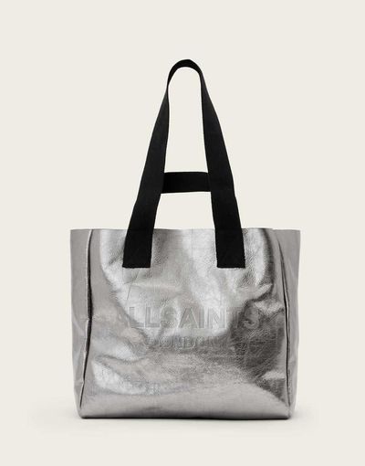 AllSaints AllSaints izzy metallic leather tote bag in gunmetal-Gray