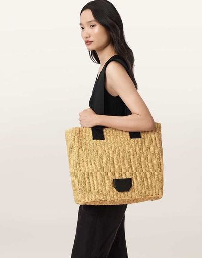 AllSaints AllSaints izzy raffia tote bag in natural-Neutral