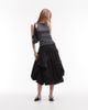 AllSaints AllSaints juniper dropped waist asymmetric volume midi skirt in black - 1