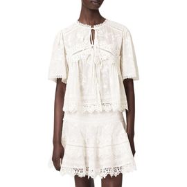 AllSaints AllSaints Lillith Floral Embroidered Lace Trim Tie Front Top