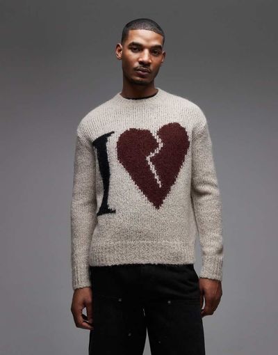 AllSaints AllSaints Lover crewneck knit sweater in beige-Neutral