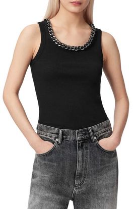 AllSaints AllSaints Lucy Chain Embellished Rib Knit Cotton Blend Tank