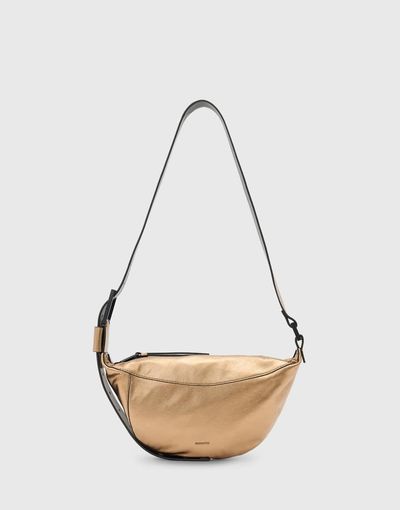 AllSaints AllSaints Luna half moon leather crossbody bag in gold