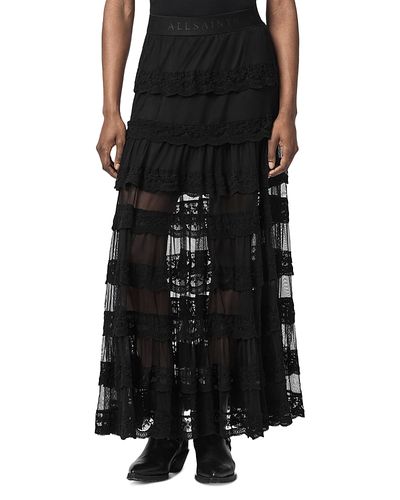 Allsaints Allsaints Maggie Lace Trim Tiered Skirt