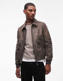 AllSaints AllSaints Marland zip up leather aviator jacket in washed black