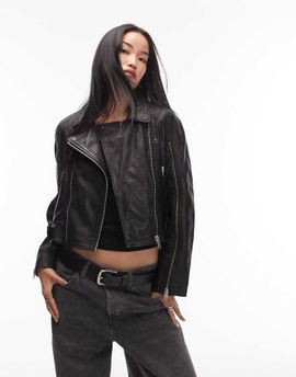 AllSaints AllSaints Masone leather biker jacket in black