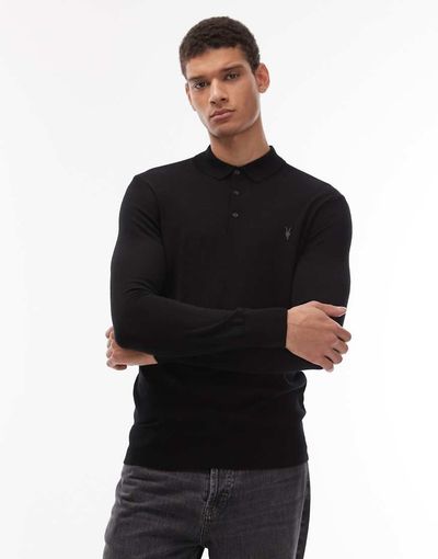 AllSaints AllSaints Merino knit polo in black