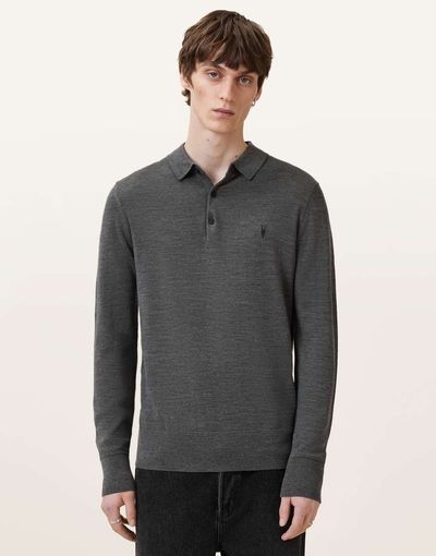 AllSaints AllSaints merino knit polo in gray-Black