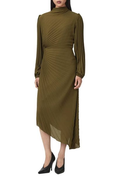 AllSaints AllSaints Milena Pleated Long Sleeve Asymmetric Dress