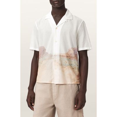 AllSaints AllSaints Monument Mountainscape Print Slub Cotton Camp Shirt
