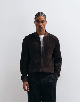 AllSaints AllSaints Morten zip up suede leather bomber jacket in red