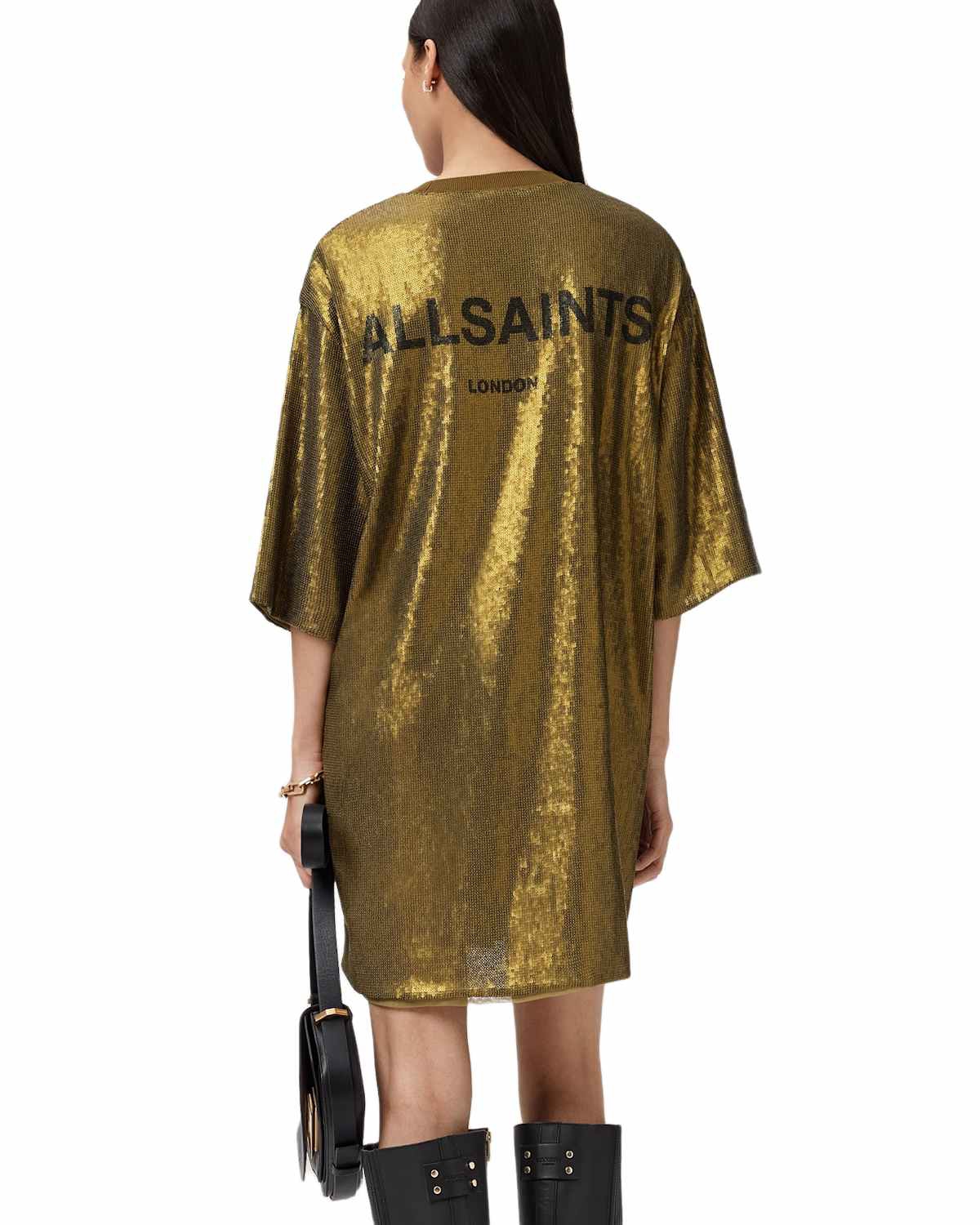 allsaints opal sequin mini dress AllSaints Women's Opal Logo Dress Fango Green Size XS at Amazon Women's Clothing store