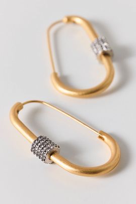 AllSaints AllSaints Pavé Oblong Hoop Earrings in Gold, Women's at Urban Outfitters