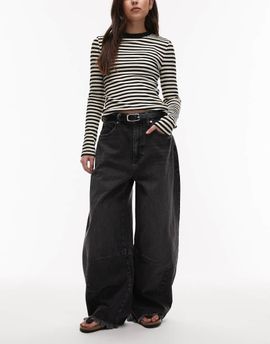 AllSaints AllSaints payton cropped barrel leg denim jeans in washed black