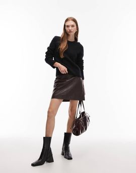 AllSaints Allsaints renai leather mini skirt in burgundy-Red