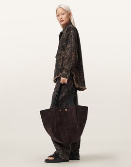 AllSaints AllSaints Rosalie suede leather tote bag in dark brown