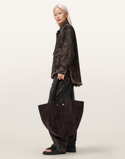 AllSaints AllSaints Rosalie suede leather tote bag in dark brown