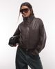 AllSaints AllSaints Ryder leather mock neck jacket in burgundy-Red - 1