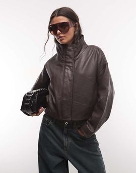 AllSaints AllSaints Ryder leather mock neck jacket in burgundy-Red