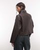 AllSaints AllSaints Ryder leather mock neck jacket in burgundy-Red - 4