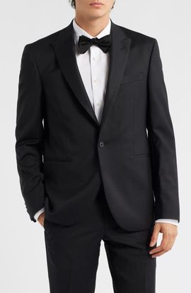 AllSaints AllSaints Ryder Peak Lapel Black Stretch Wool Tuxedo Jacket 