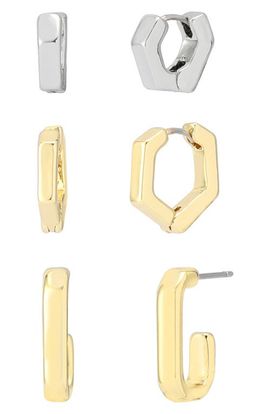 AllSaints AllSaints Set of 3 Two-Tone Geometric Huggie Hoop Earrings