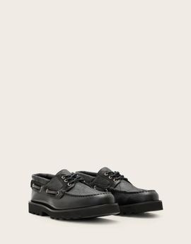 AllSaints AllSaints Skiff lace up leather boat shoes in black