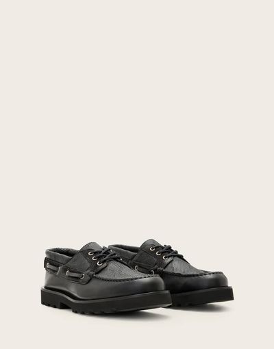 AllSaints AllSaints Skiff lace up leather boat shoes in black