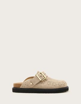 AllSaints AllSaints Skye buckle suede mules in sand-Neutral