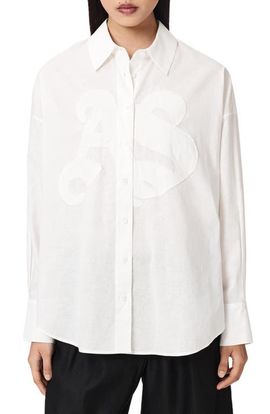 AllSaints AllSaints Sparrow Embrodiered Logo Appliqué Linen & Cotton Button-Up Shirt