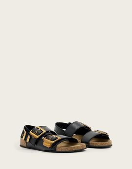 AllSaints AllSaints staffa buckle detail leather sandals in black