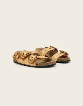 AllSaints AllSaints Staffa double strap textured buckle leather sandals in natural brown
