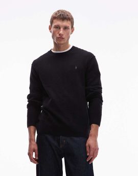 AllSaints AllSaints Statten long sleeve knit polo in black