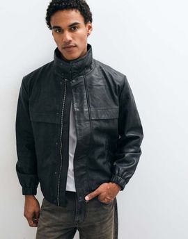 AllSaints AllSaints Stenton funnel neck leather jacket in black