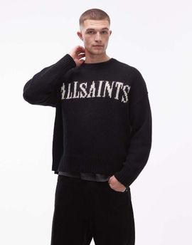 AllSaints AllSaints stokes logo knit sweater in black
