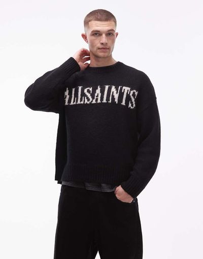 AllSaints AllSaints stokes logo knit sweater in black