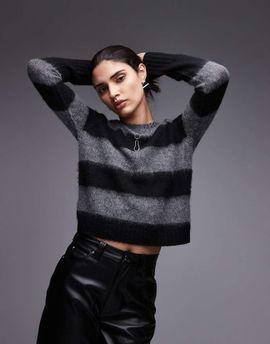 AllSaints AllSaints stripe knit sweater in gray / black