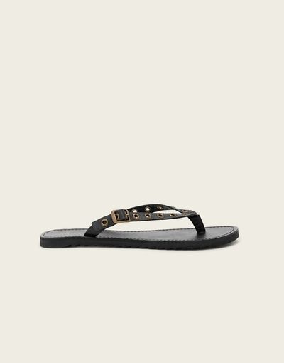 AllSaints AllSaints Sydney leather flip flop leather sandals with eyelet detail in black