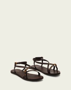 AllSaints AllSaints Tyla wrap around eyelet detail leather sandals in dark brown