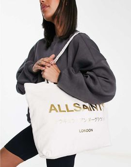 AllSaints AllSaints Underground foil tote bag in white/gold