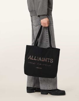AllSaints AllSaints Underground leopard logo shopper tote bag in black