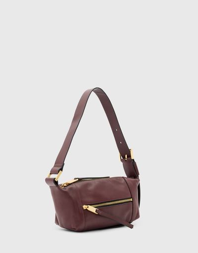 AllSaints AllSaints Vega leather mini shoulder bag in burgundy-Red