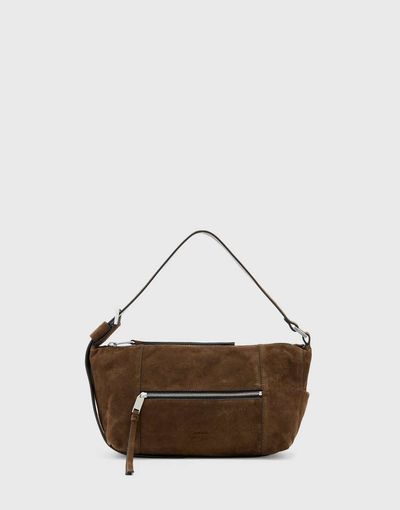 AllSaints AllSaints Vega suede shoulder bag in brown