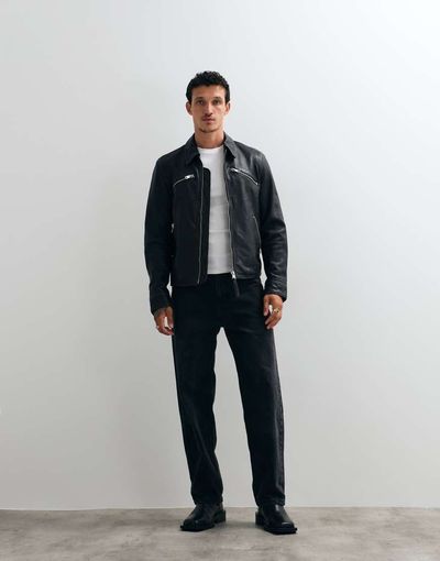 AllSaints AllSaints Verdi zip up sheep leather jacket in black