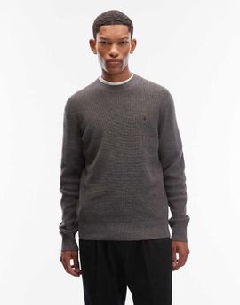AllSaints AllSaints waffle knit crew neck logo sweater in charcoal gray